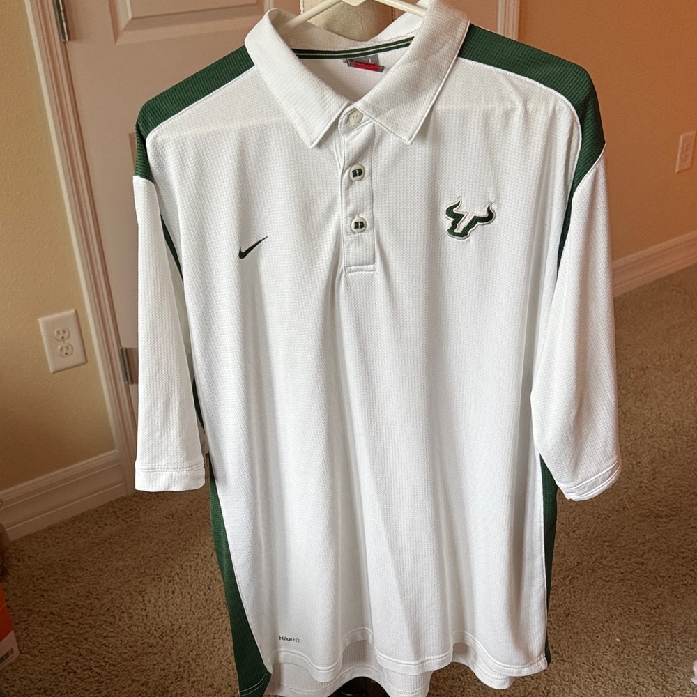 Nike Fit Dry Men's Polo Shirt in White and Green - USF Bulls